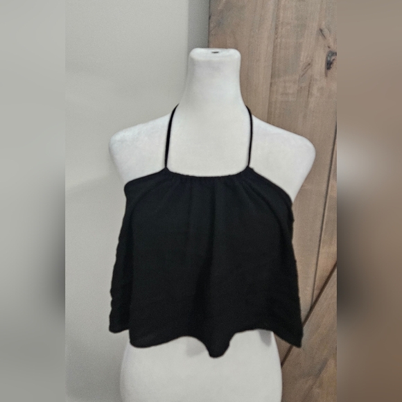 TOBI Veld Crepe Halter Tie Backless Flowy Boho Top In Black. Size Medium - Picture 6 of 12